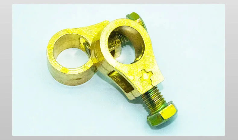 Copper battery clamp with nickel-plated finish for automotive electrical connections