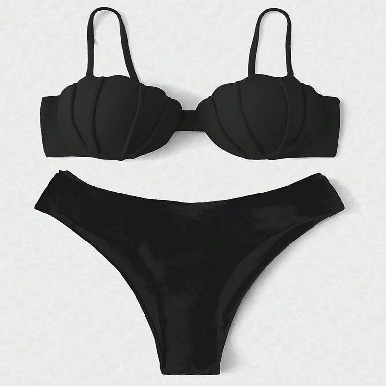 Sling I women's beach bikini swimsuit in rose red, black, or blue with sleeveless design and polyester fabric