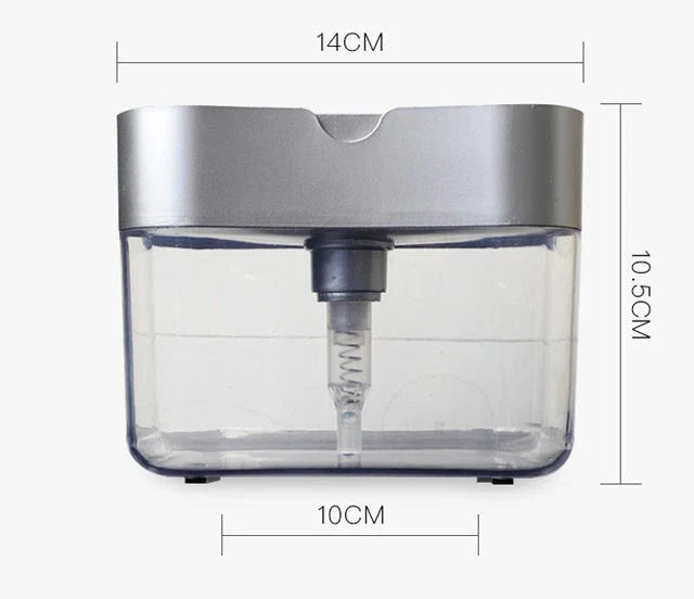 Multifunction soap dispenser and sponge caddy with one-handed pump action and integrated storage for dish cleaning supplies