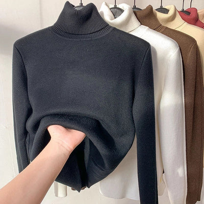 Women's turtle neck winter sweater in various colours, showcasing plush thickening and slim fit