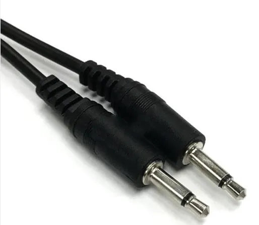 Black 3.5 mm male to female audio extension cable showing connectors and 1 metre length