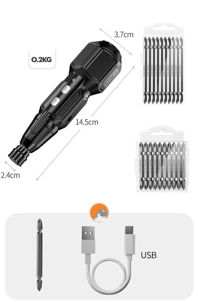 Cordless automatic screwdriver hand drill with USB cable, 3.6V, variable speed, torque control, colour options A to E
