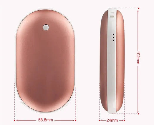 Macaron USB charging hand warmer power bank in aluminium alloy casing with double-sided heating and indicator light