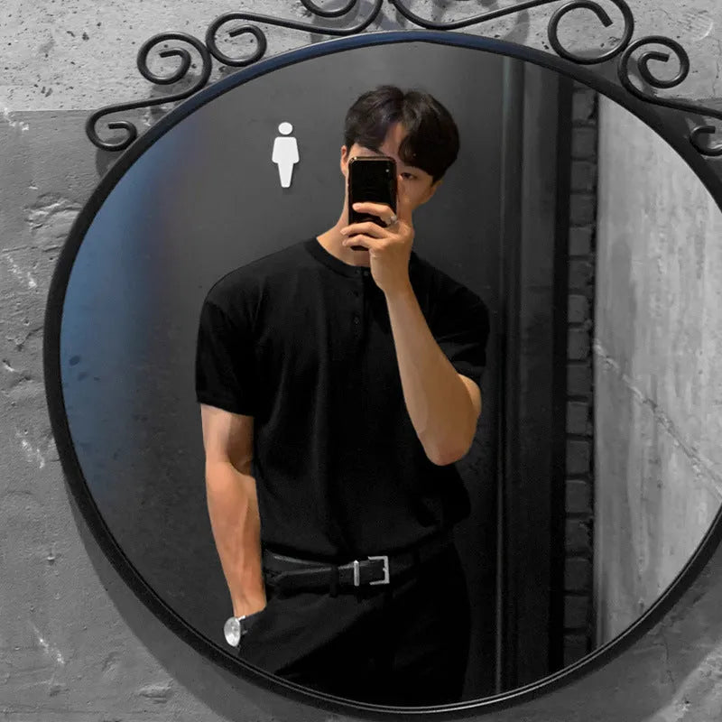 Men's black short-sleeved slim-fit knitted shirt with ice silk polyvinyl alcohol fabric