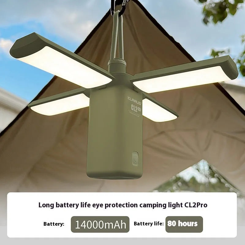 White and green rechargeable LED campsite lamp with built-in battery for outdoor use