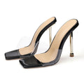 Women's black and silver fashion high heels with PVC soles in sizes 34 to 43