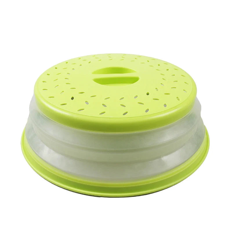 Foldable plastic microwave cover in assorted colours for splatter-free cooking