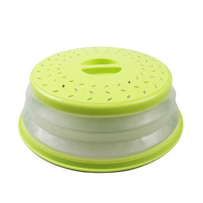 Foldable plastic microwave cover in assorted colours for splatter-free cooking