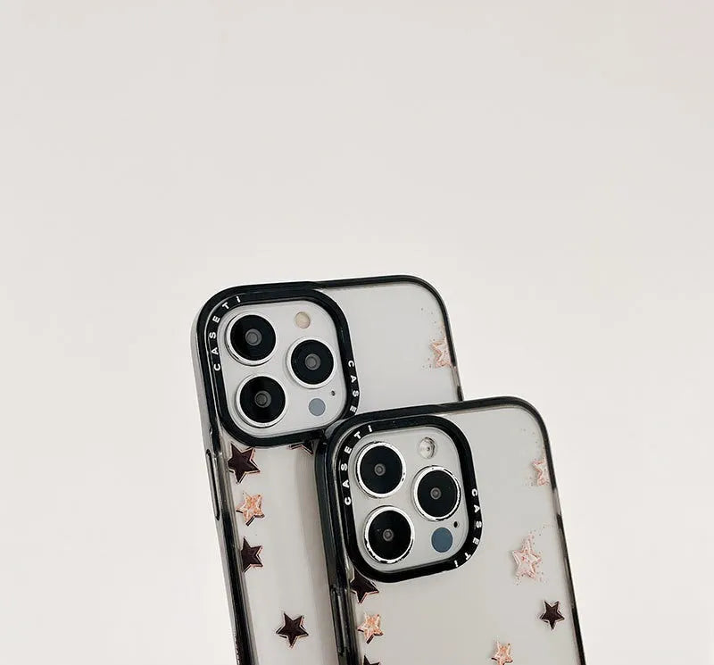 Hard PC phone case with engraved lucky star doodle design and acrylic side finish