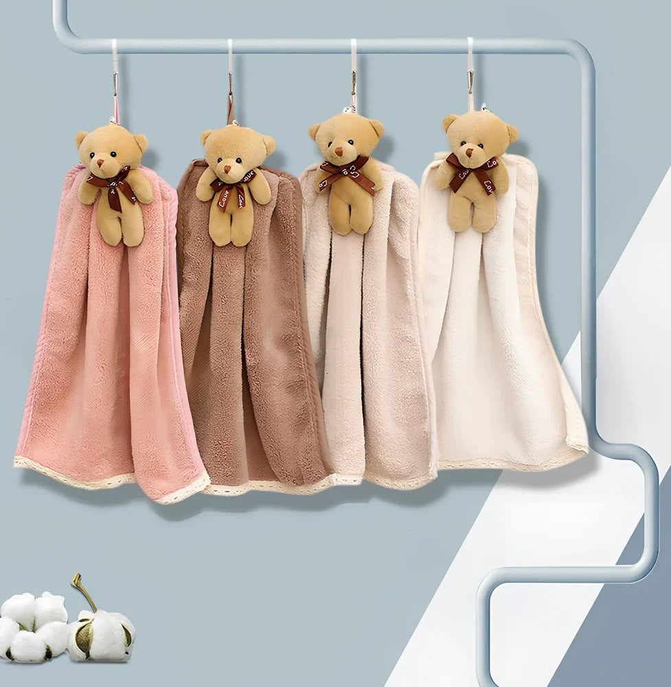 Beige coral velvet dish towel with embroidery, 30cm x 60cm, hanging loop for absorbent drying in kitchen or bathroom