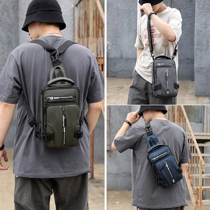 A versatile crossbody backpack for men with multiple pockets and a sleek, square profile for convenient, hands-free carry