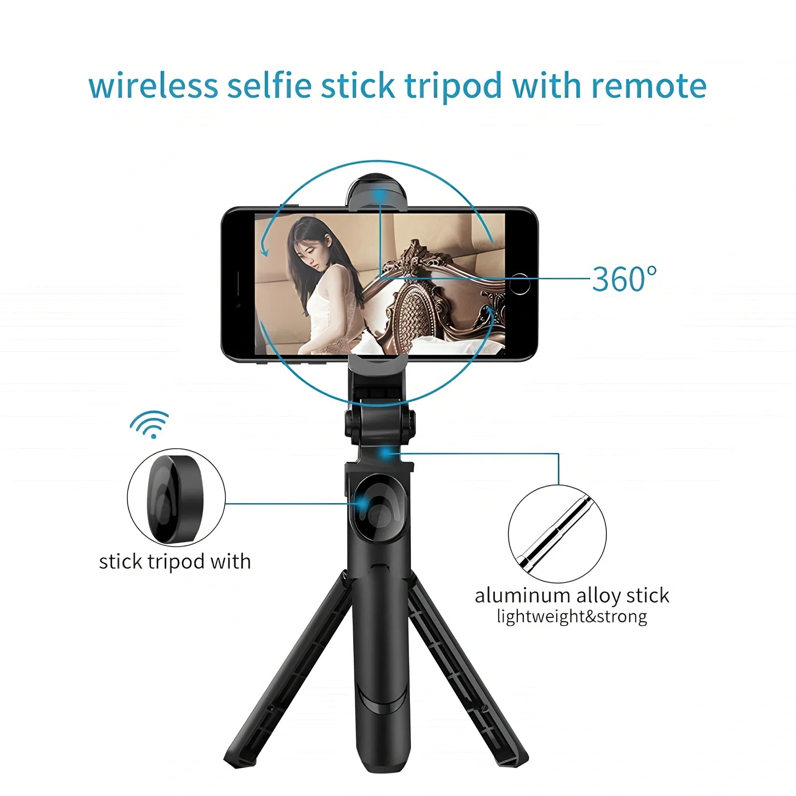 Bluetooth selfie stick with remote control extended to 100cm holding smartphone