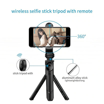Bluetooth selfie stick with remote control extended to 100cm holding smartphone