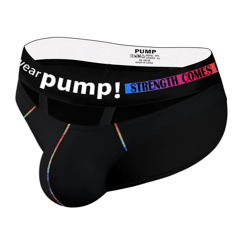 Men's solid colour modal briefs in black and white on a white background, showing low waist design