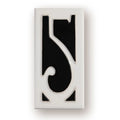 Handmade ceramic retro doorplate with enamel art number on a dark background.