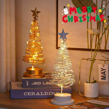 Festive LED Christmas tree lamp with spiral design and warm white lighting, creating a cozy holiday atmosphere in homes and offices