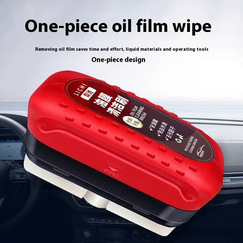 Automotive oil film cleaning brush with hydrophobic effect for windshield clarity
