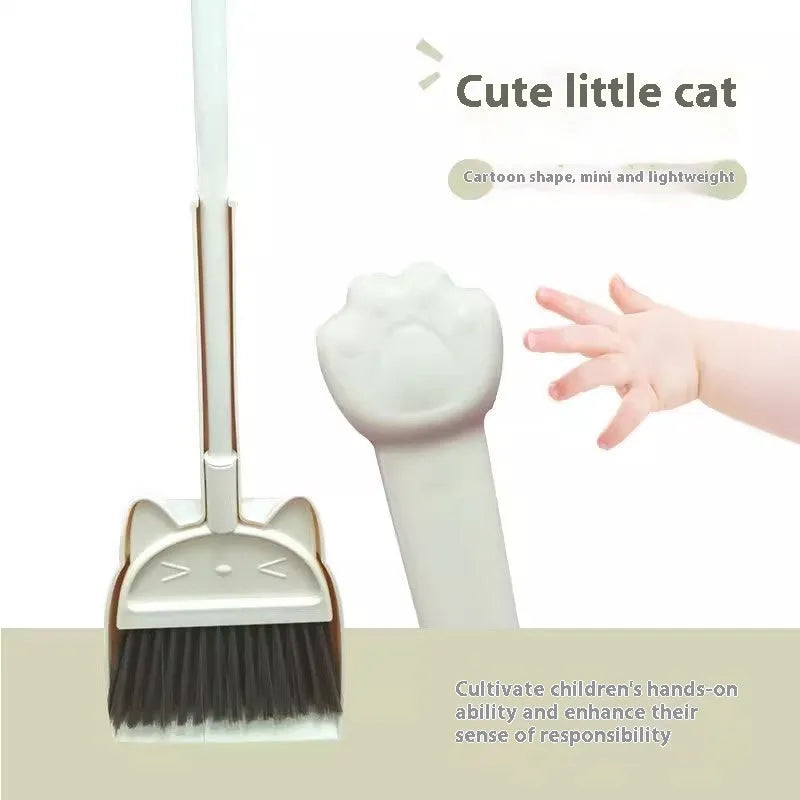Purple plastic broom and dustpan set with rotating brush holder on a white background