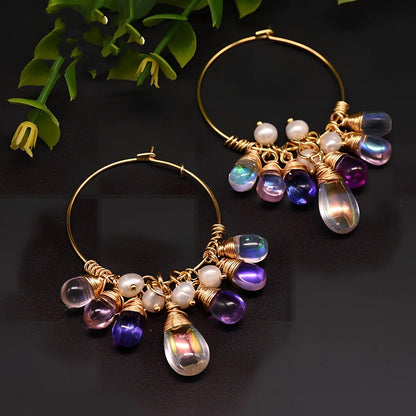 Gold plated freshwater pearl earrings with Czech crystals on 925 silver posts