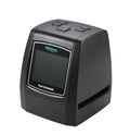A compact grey film scanner for 135, 126, 110, and Super 8 negatives and slides, with a 2.4 inch LCD screen on the front.