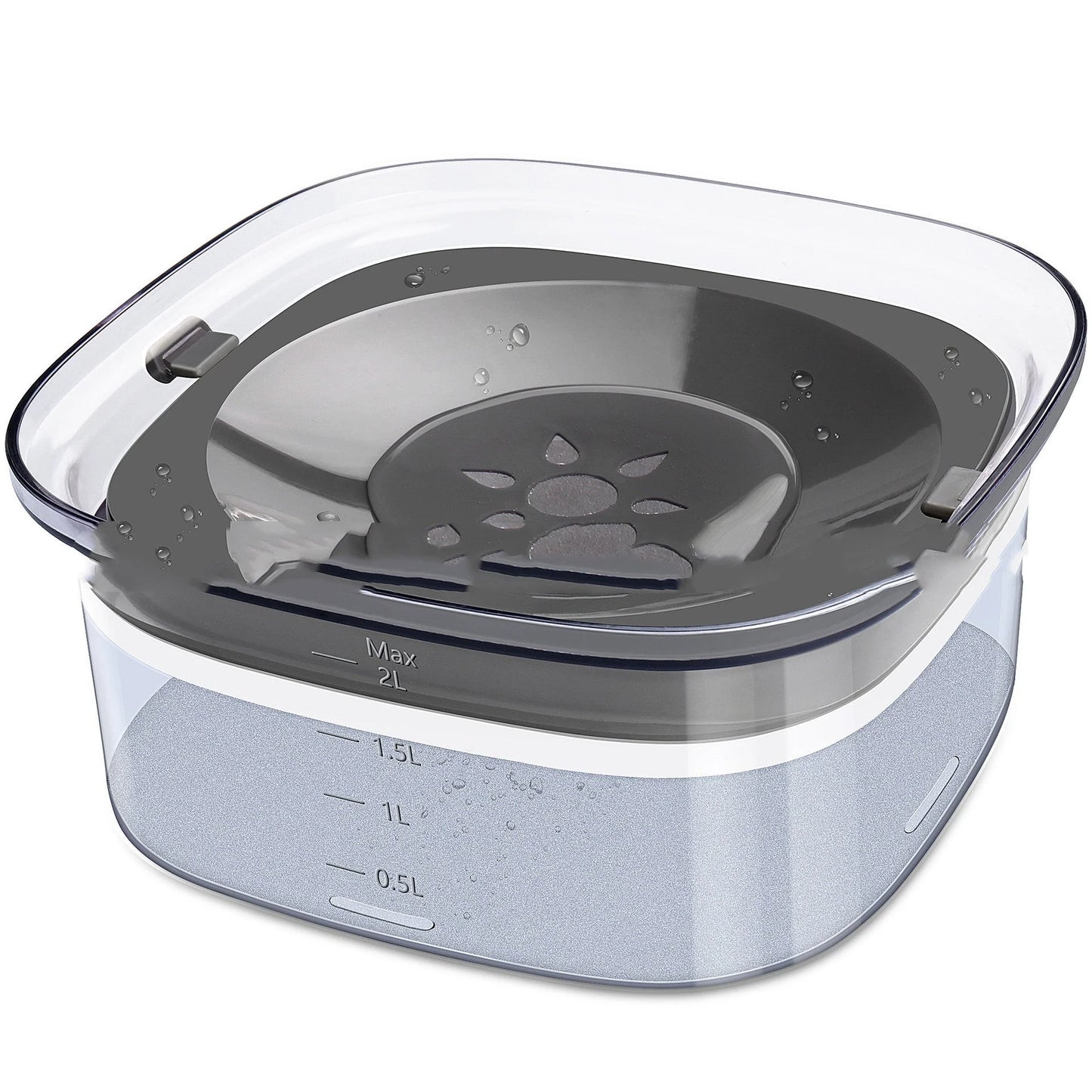 70oz transparent dog water bowl with slow drinking feature and visible water level