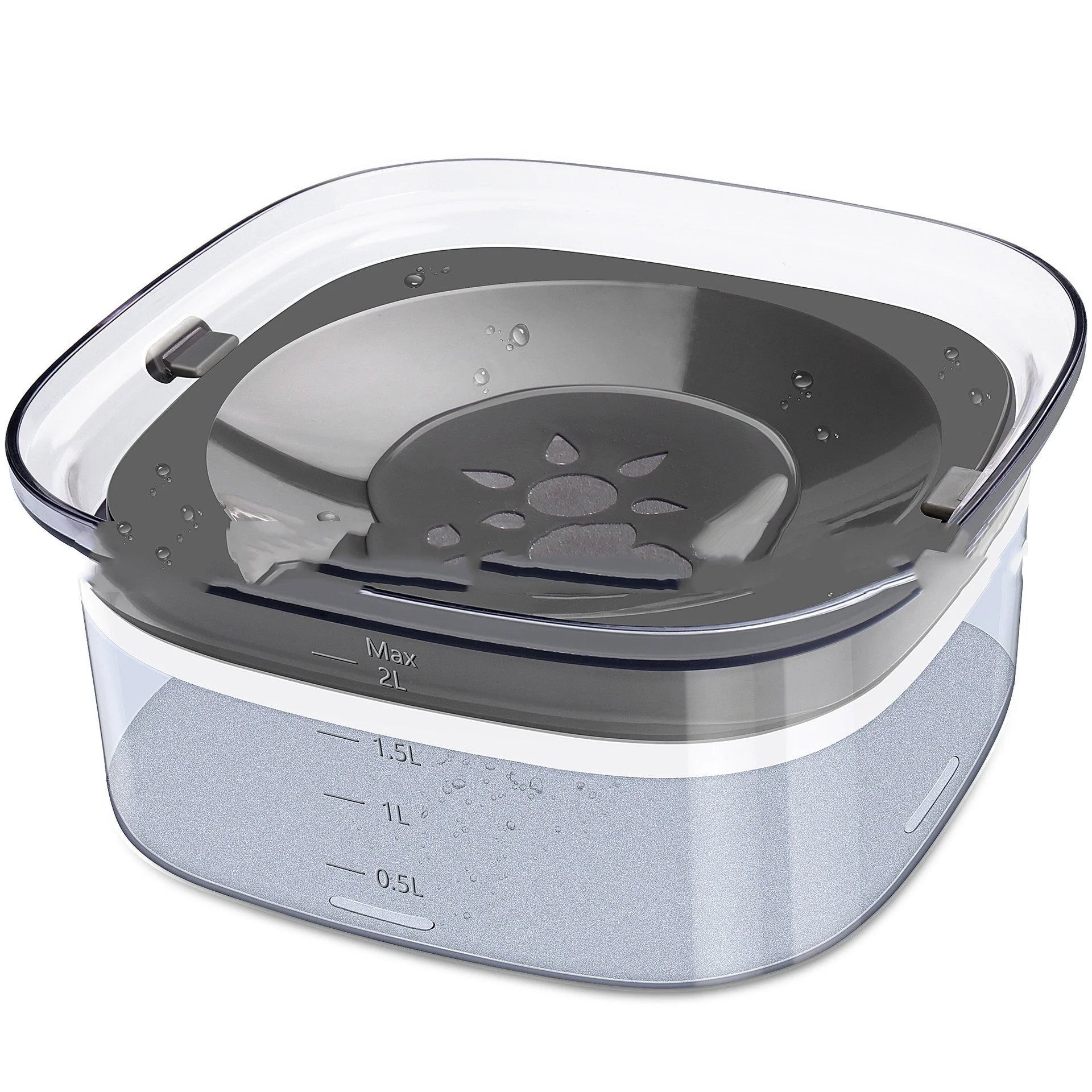 70oz transparent dog water bowl with slow drinking feature and visible water level