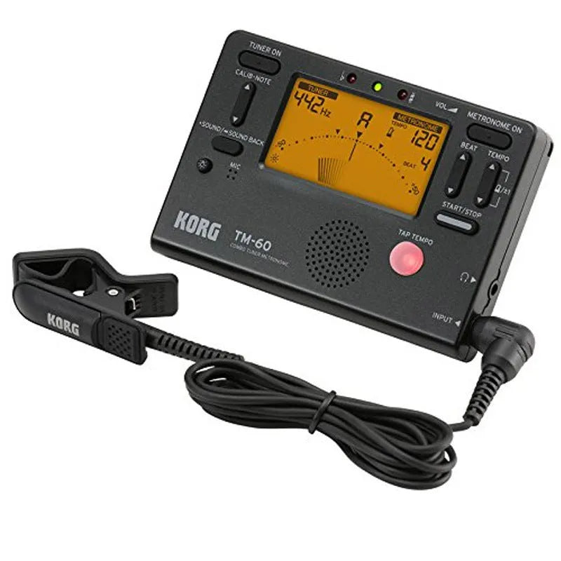 TM-60 Black and White digital metronome with display and controls for tempo and rhythm selection