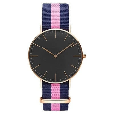 Nylon strap two-needle quartz watch with alloy case in various colours