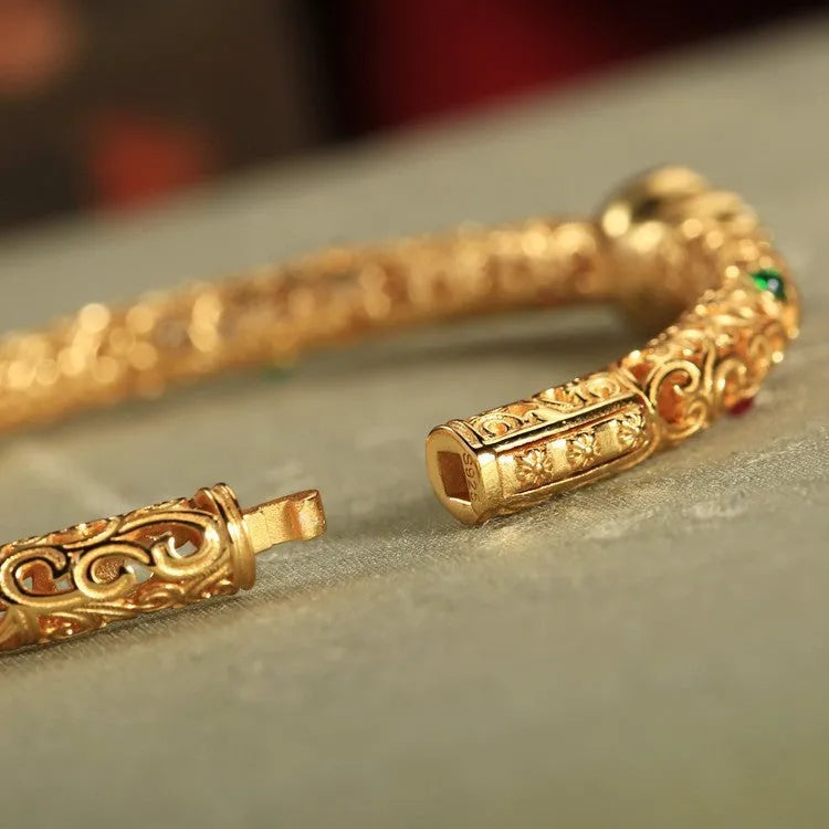 Gold-plated open xiangyun gourd charm bracelet on copper base for women