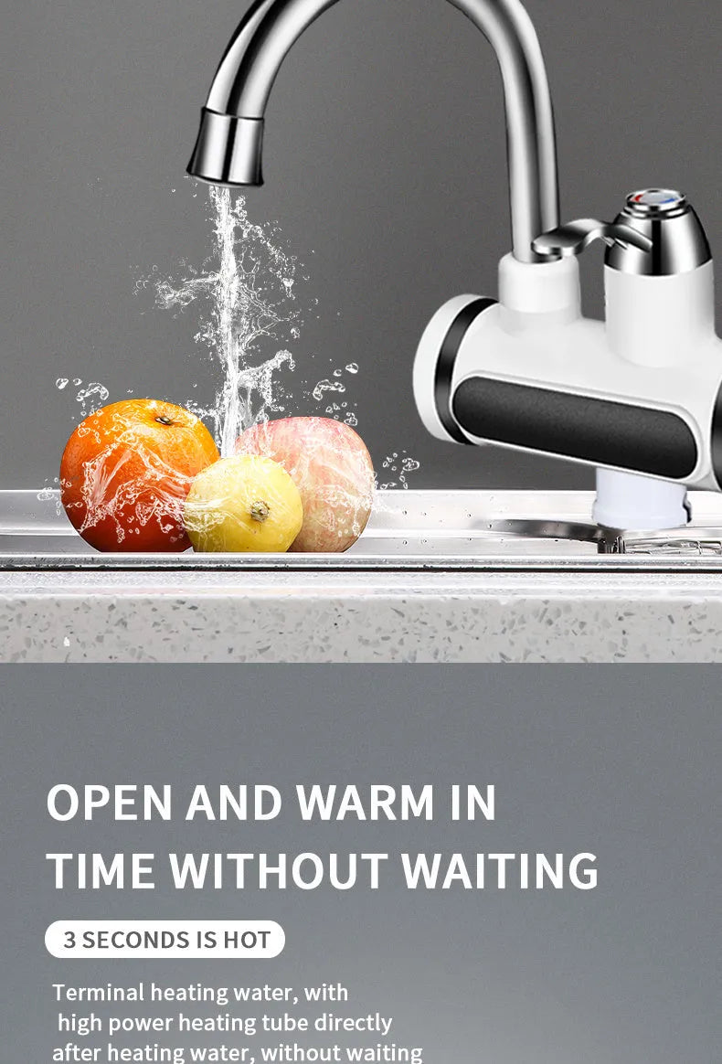 White electric water heater tap with digital temperature display and 3000W fast heating capability