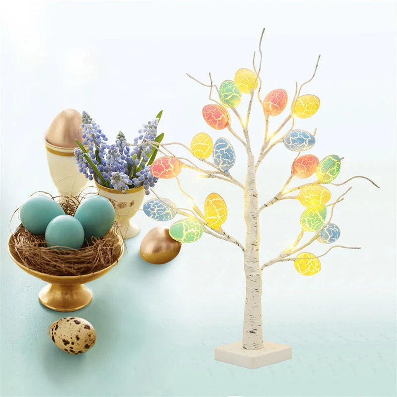 Birch Tree Lights with Cracked Egg Lights for Easter Decoration