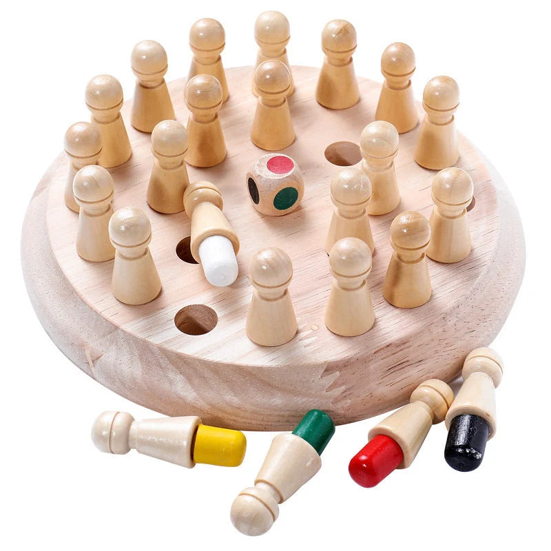 Children's wooden memory chess set for early colour education, made from top beech wood