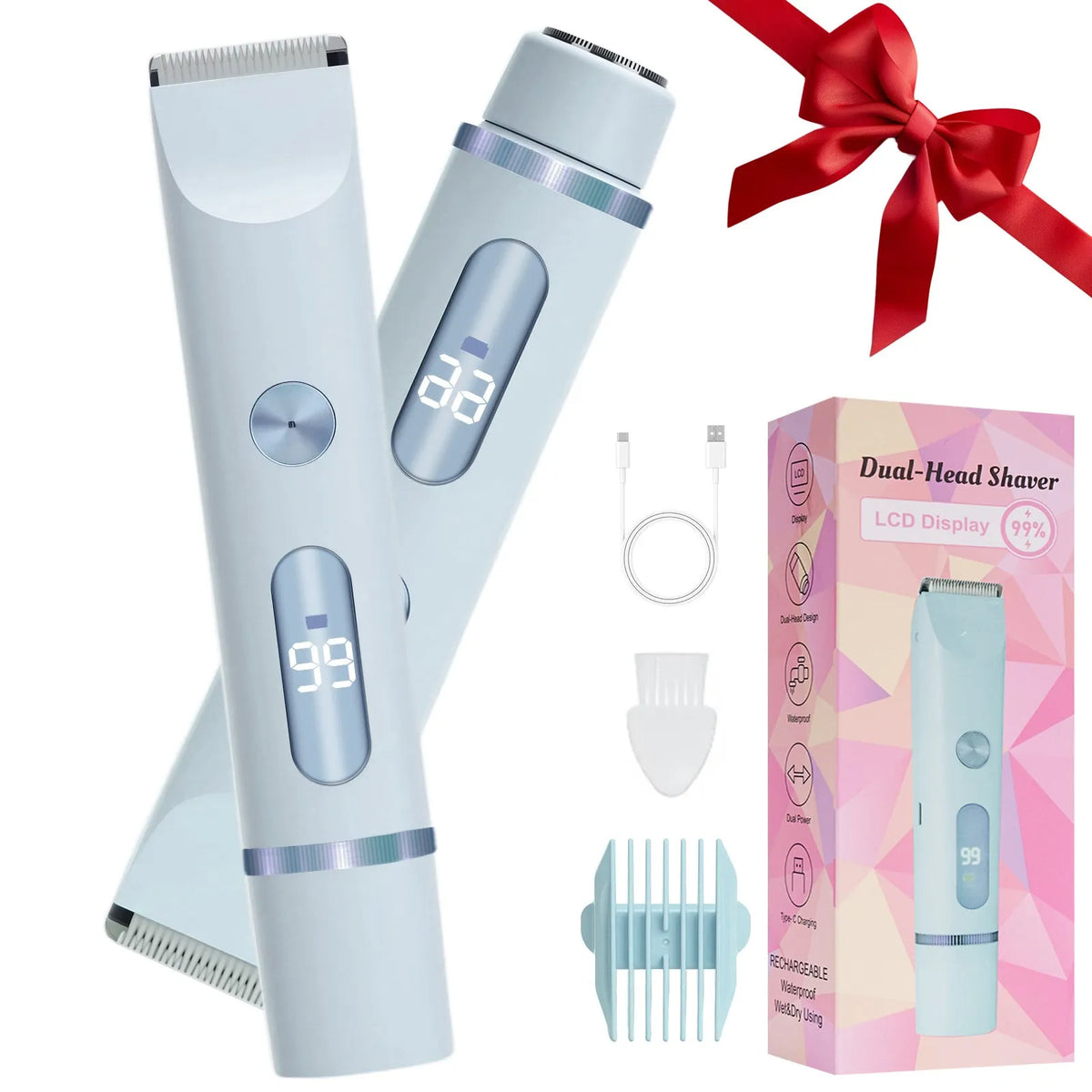 Double-headed electric lady shaver for armpit and whole body with dual motor and IPX6 waterproof, purple display model