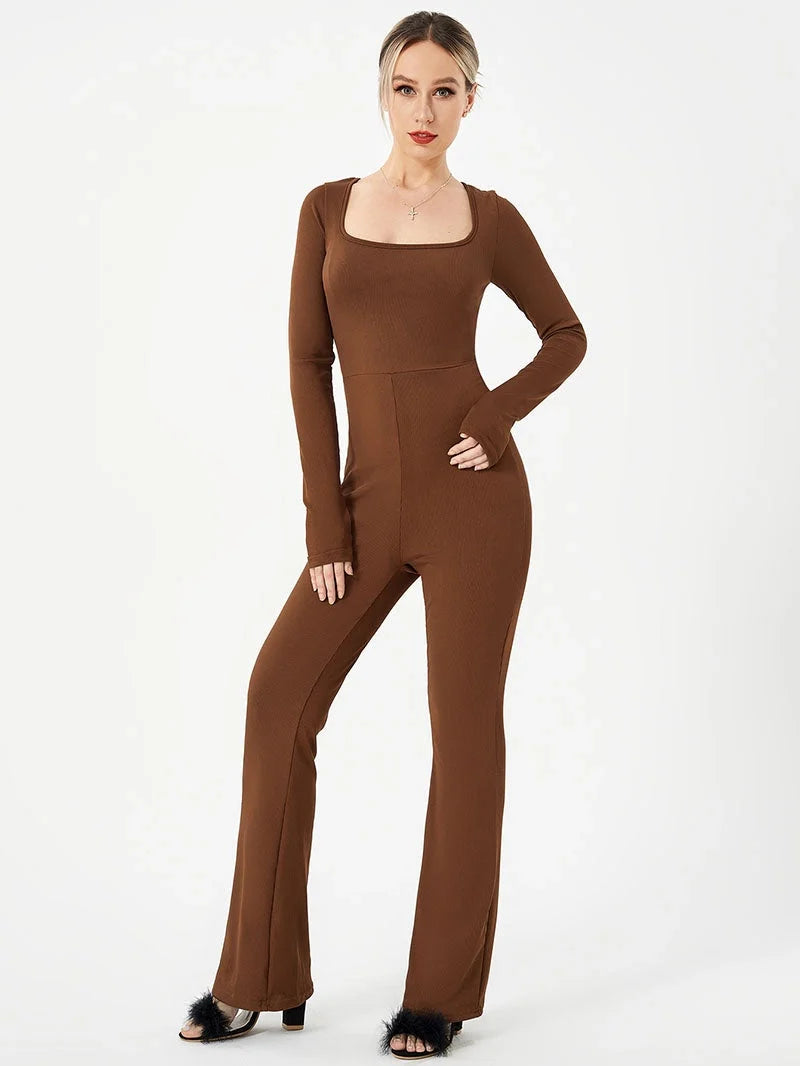Women's loose casual high stretch jumpsuit in black and dark brown