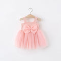 Girls sleeveless solid colour summer dress in polyester fibre, sling style, available in pink and red sizes 80-120