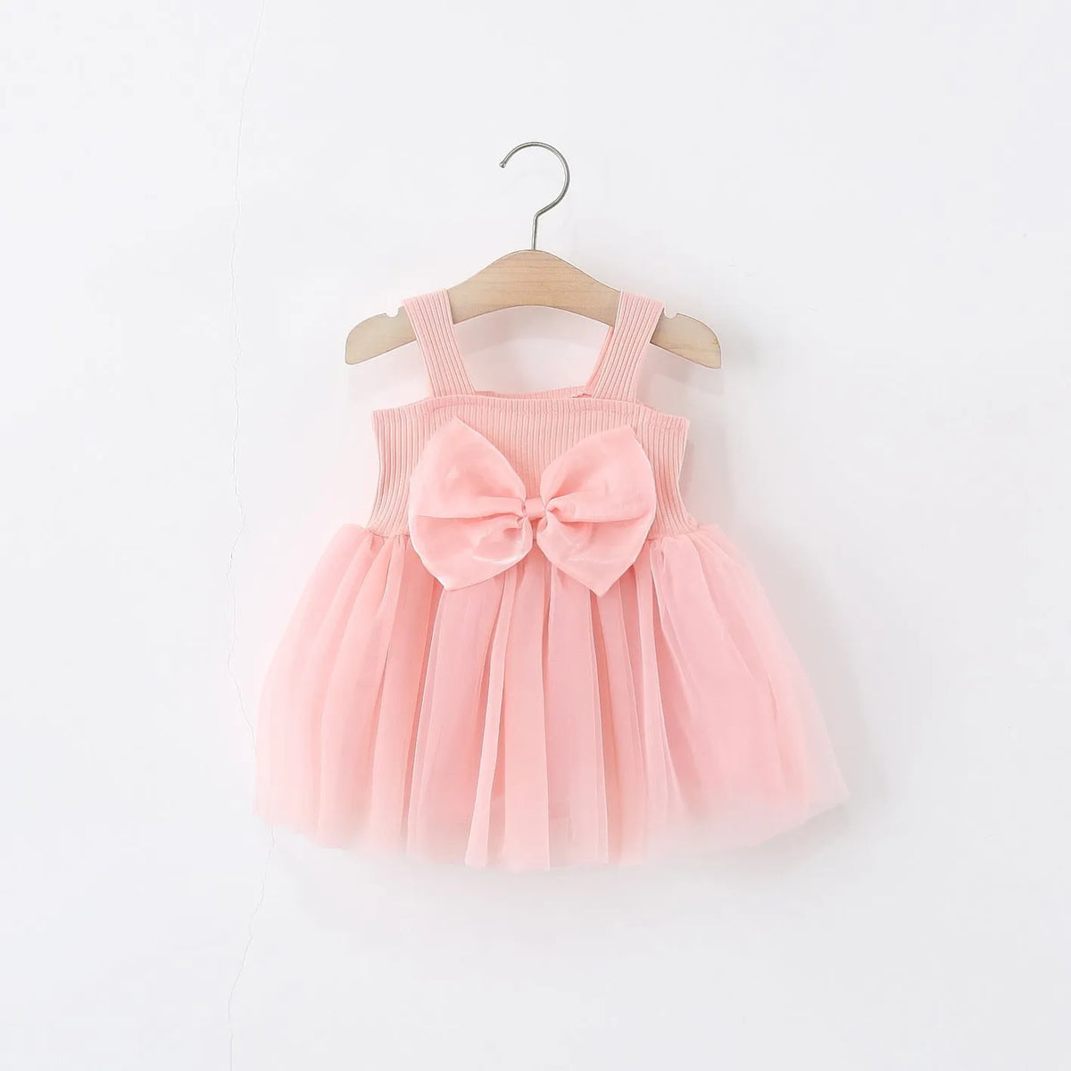 Girls sleeveless solid colour summer dress in polyester fibre, sling style, available in pink and red sizes 80-120