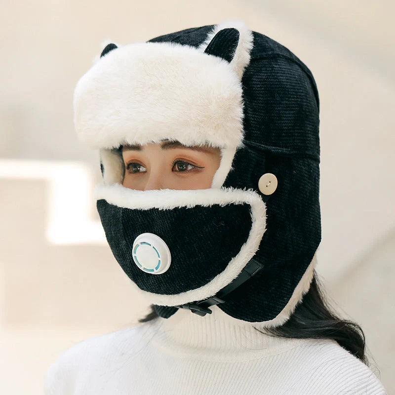 Women's Russian trapper hat in plush velvet with earflaps for winter warmth