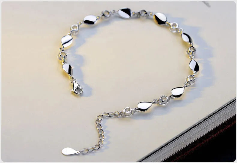 Bright white 925 sterling silver bracelet with AAA+ zircon stones, adjustable 20cm chain, German polished finish