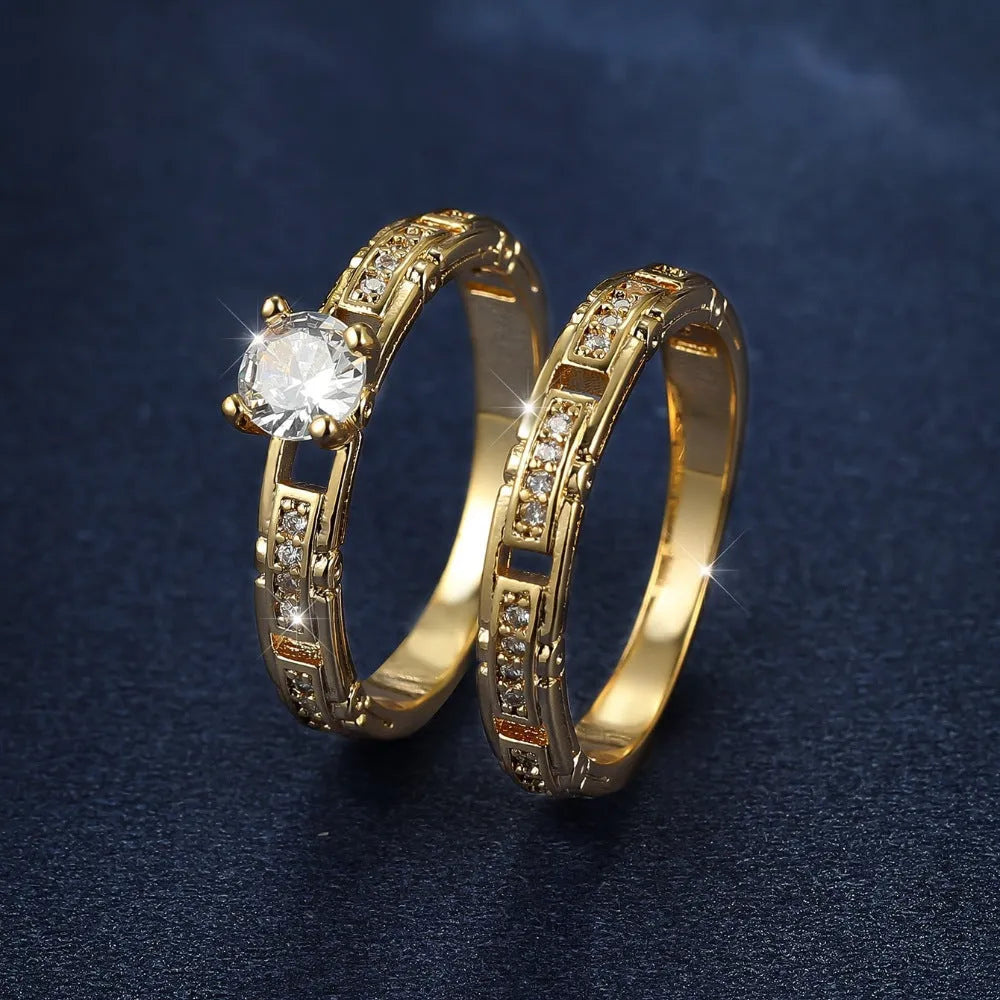 Micro inlaid zircon women's wedding ring set in gold alloy geometric fashion OL couple ring