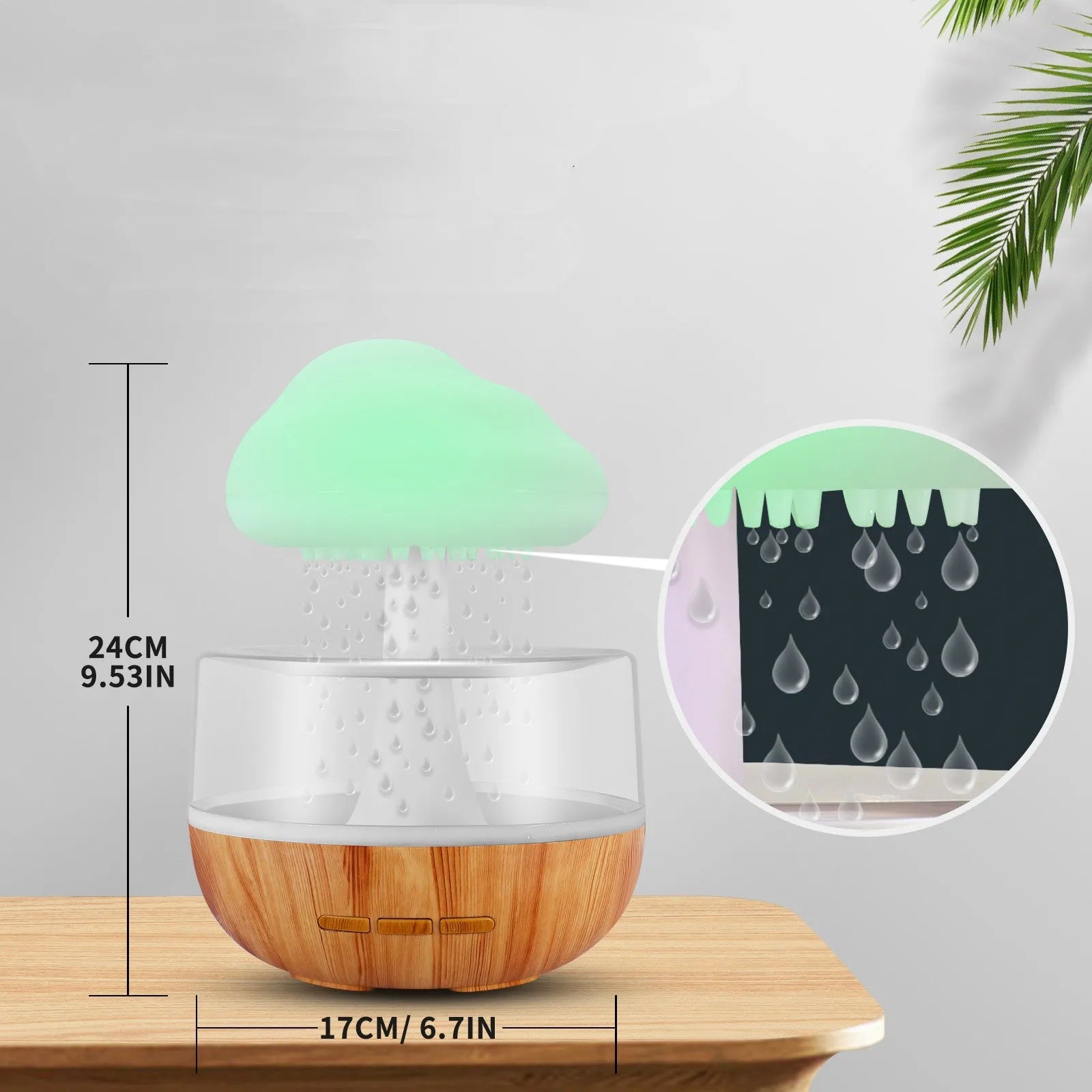 White cloud-shaped humidifier with night light and water drop effect on a table