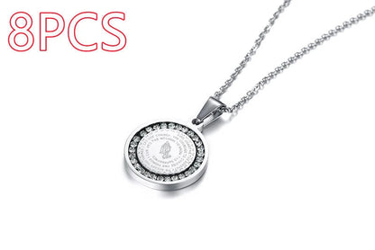 Stainless steel rhinestone prayer scripture pendant with adjustable chain in gold and silver