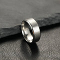 Titanium steel ring with electroplated matte finish in black, unisex geometric round design, available in sizes 6-13