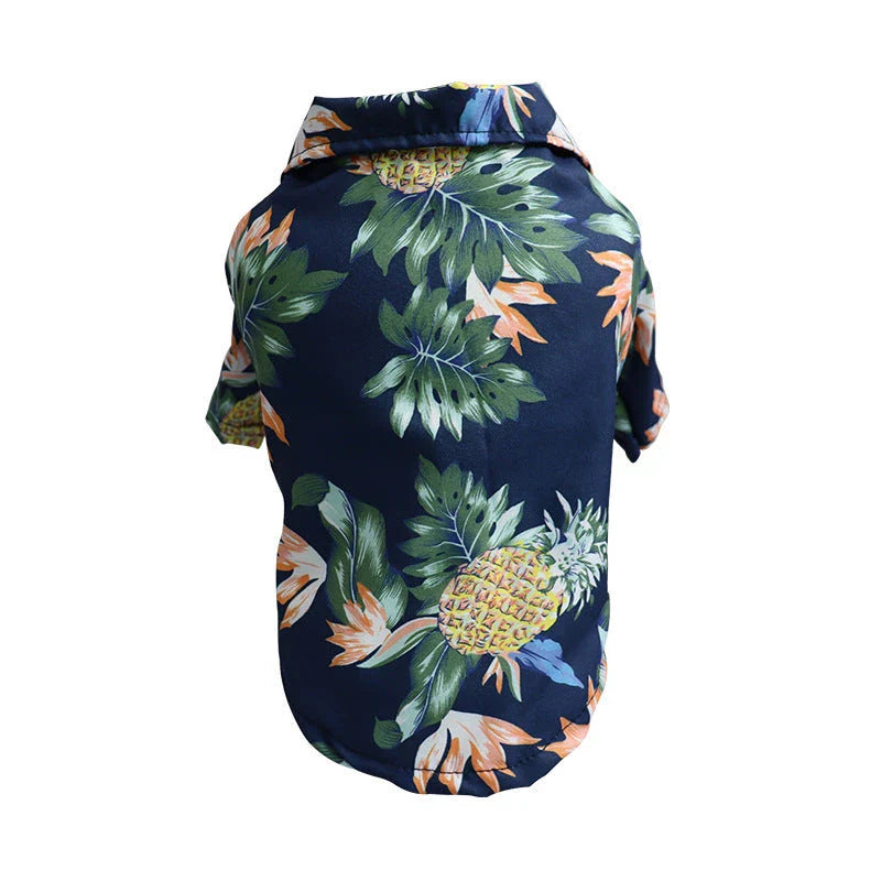 Breathable chiffon dog shirt with tropical pineapple and palm tree patterns