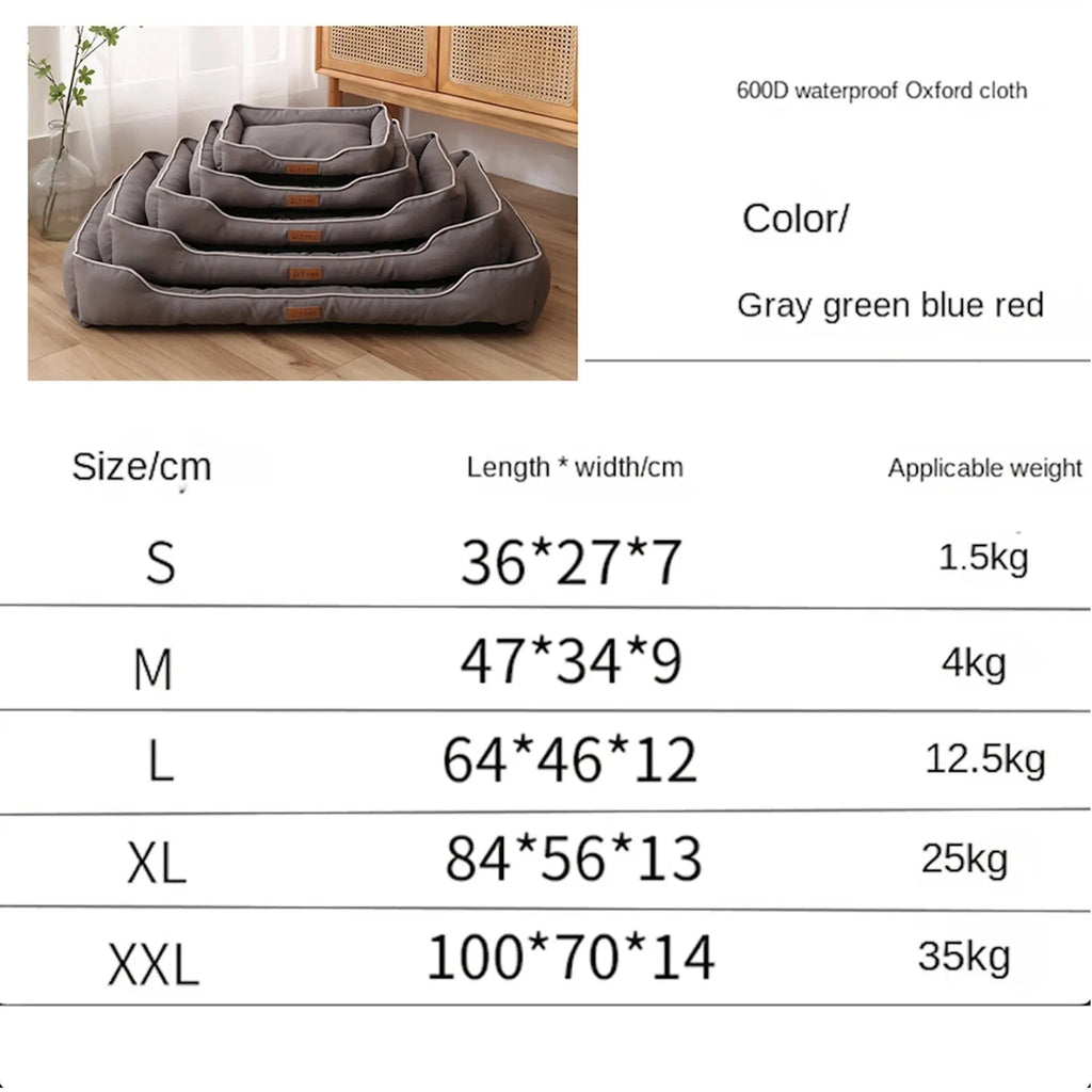 Scratch-resistant waterproof dog sofa bed in grey green blue or red colours with five size options