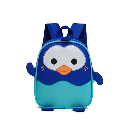 Yellow penguin design on small children's polyester backpack with zipper pocket, capacity under 20L