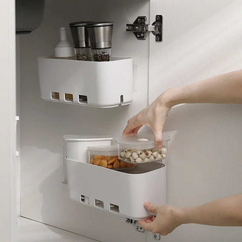 White retractable storage rack for kitchen, bathroom, and bedroom organisation