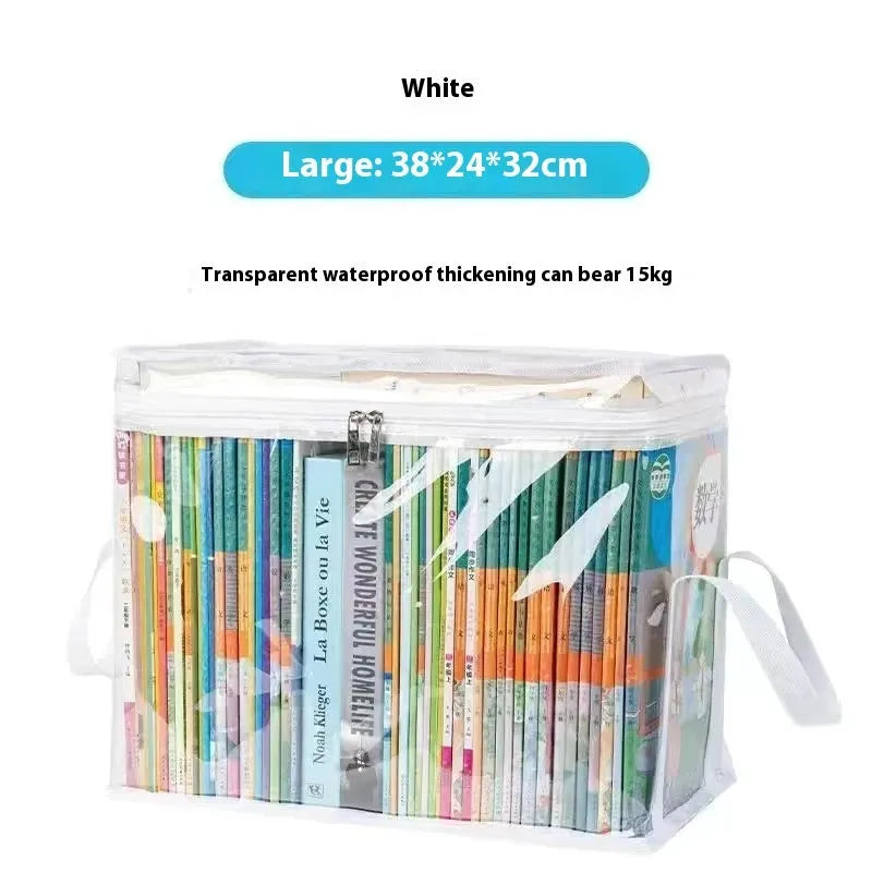 Large white foldable PVC storage bag with a transparent front panel, shown next to a black version.