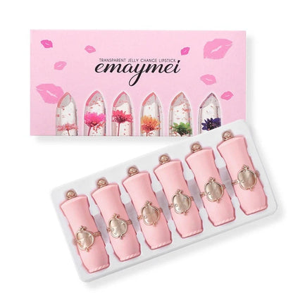Jelly Flower Lipstick Set with six colour-changing, flower-infused lipsticks