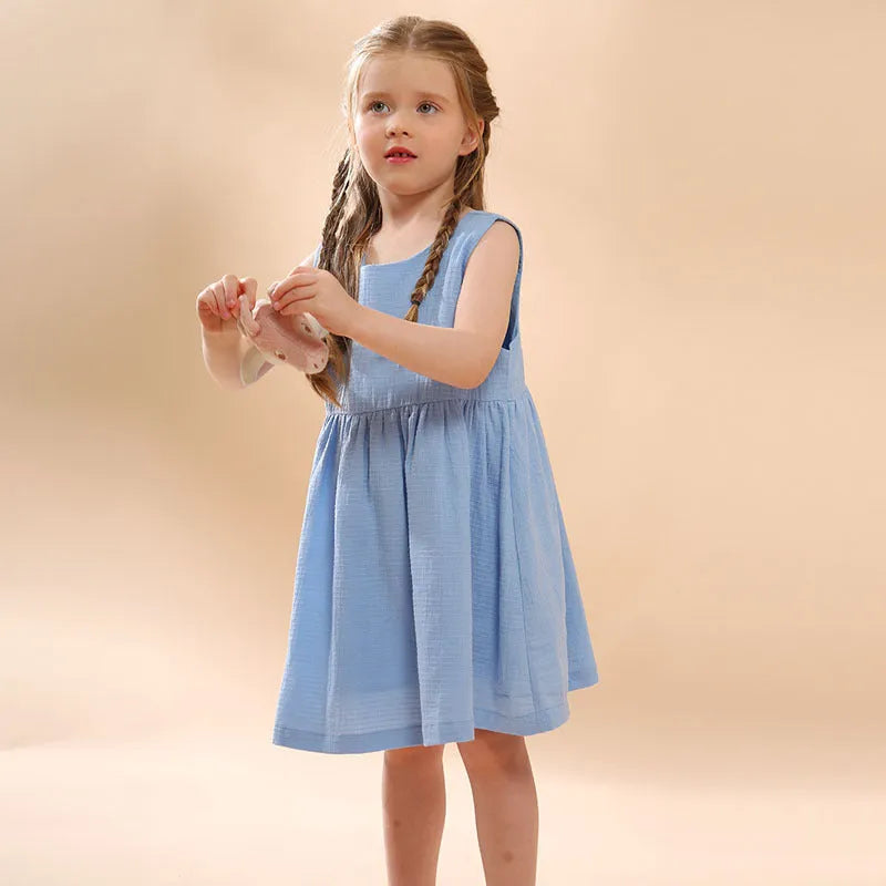 Girls cotton sleeveless dress in white, princess style, suitable for 90-130cm height