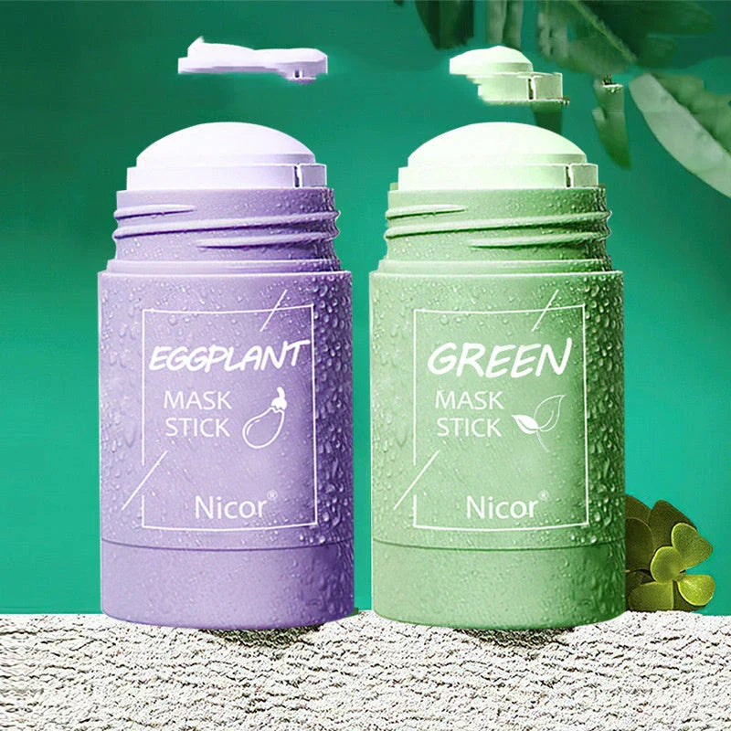 Premium green tea and eggplant mud mask for deep cleansing, oil control, and radiant skin